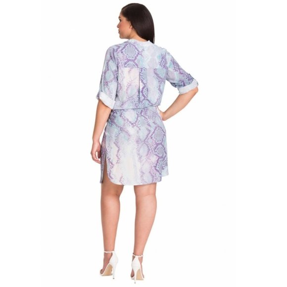 Mynt  1792 snakeskin print 3/4 sleeve shirt dress elastic waist blue purple 2X - Picture 15 of 16